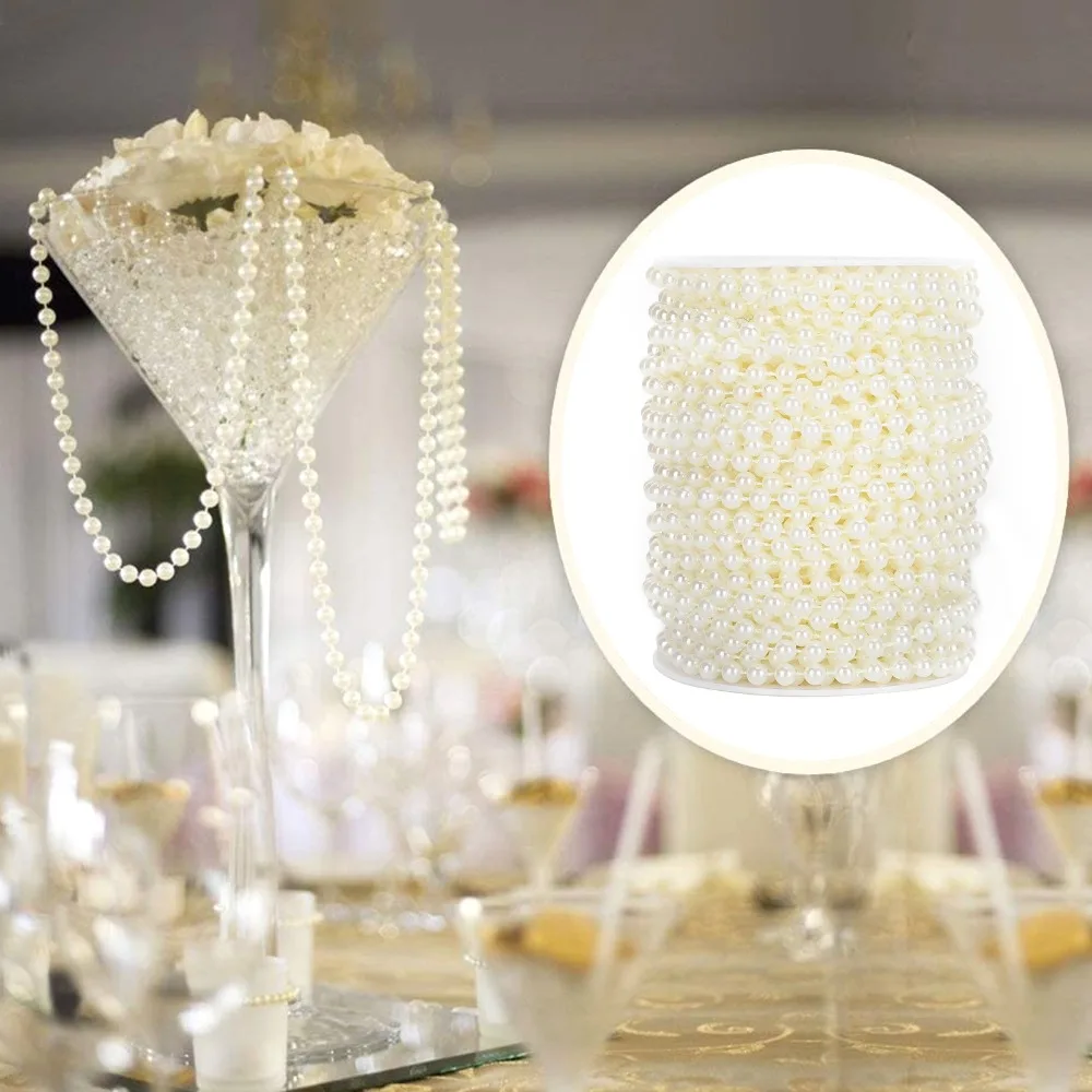Versatile 6mm Pearl Bead Garland 82Feet Round Bead Bead String Roll 25Meter/Roll Beige Color Faux Pearl Roll Floral Centerpieces