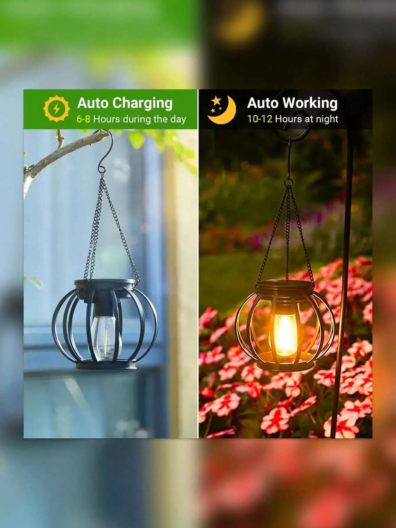 ضوء فانوس فني من الحديد بالطاقة الشمسية - ديكور معلق تلقائي للفناء والحديقة #6