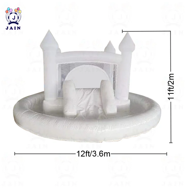 

12FT Small Inflatable Bounce House,White Bounce House Jumping Castle with Slide,Ball pool,Blower,Oxford Durable Sewn