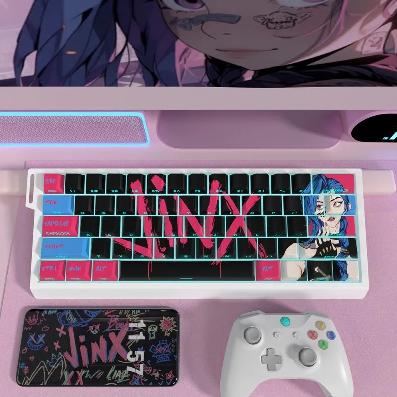 

Колпачок для клавиатуры League of Legends для стрельбы, колпачки для клавиш с тематикой LOL Jinx, высота вишни, полупрозрачный вырез по бокам. Адаптируется к магнитной оси.