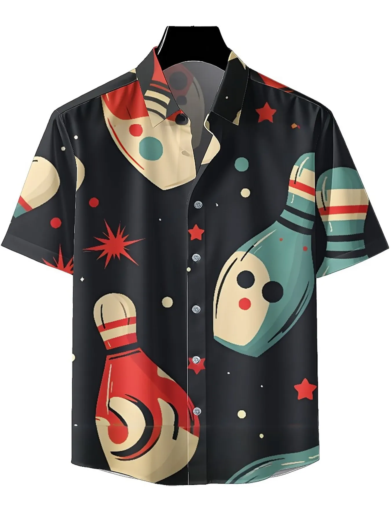 Men's Plus Size Hawaiian ShirtsVintage Bowling Themepattern,Premium Comfort Youth Clothes,Streetwear Y2K Tops