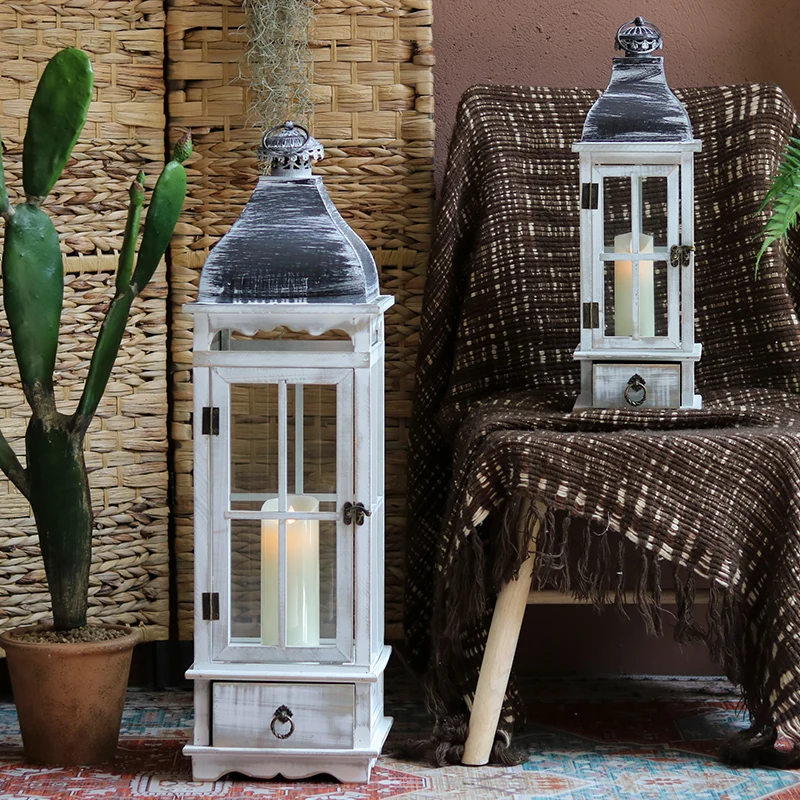 Solid Wood Floor Wind Lamp Glass Candlestick Home Decoration Decoration Shooting Scene Props Home Accessories