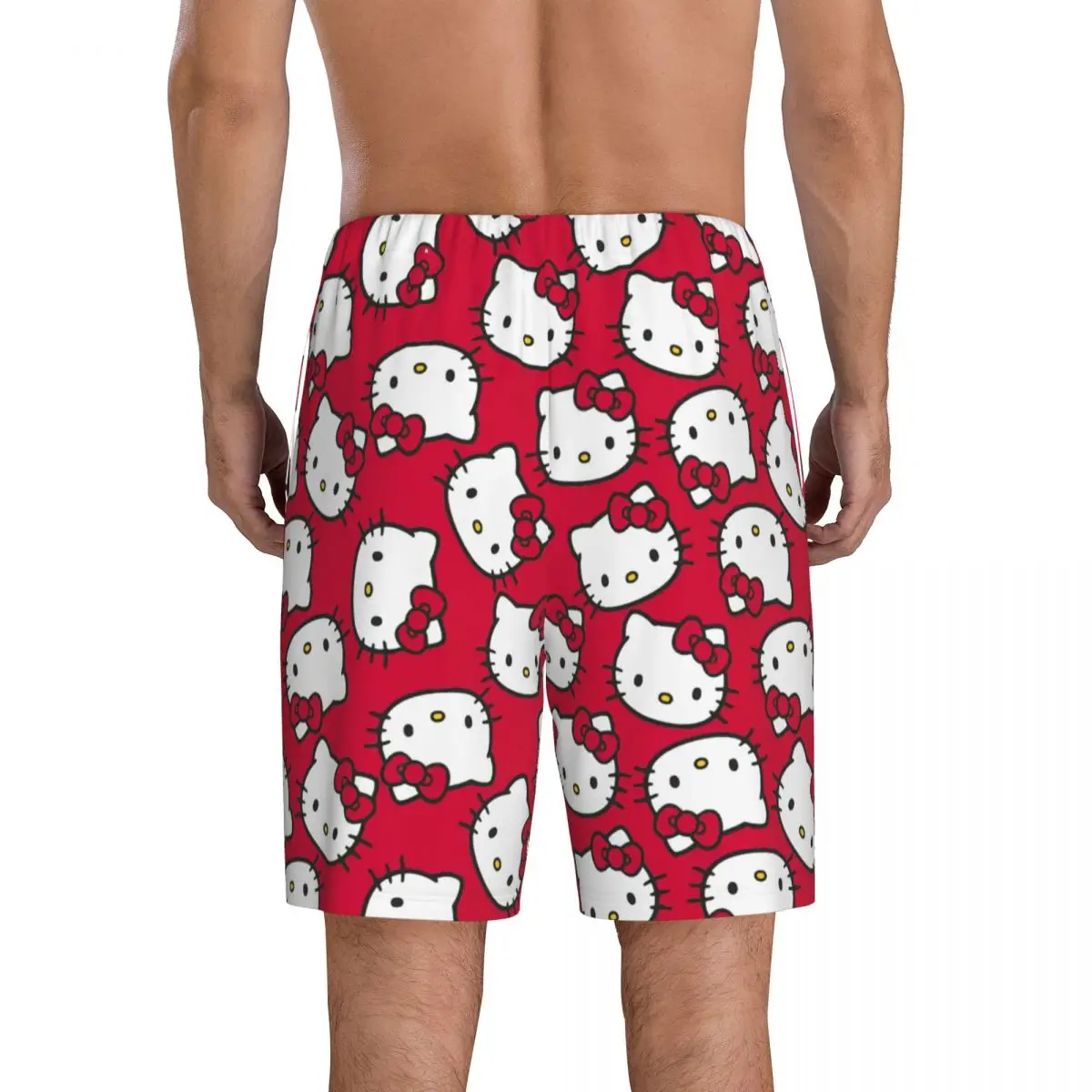 Desenhos animados personalizados Anime Pijama Bottoms masculino, Hello Kitty Bow Shorts, pijamas com cordão, pijamas com bolsos, lounge, sono, anime