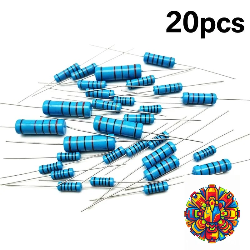 20Pcs Metal Film Resistor 2W 1% Accuracy Assorted Pack 1R-10M Resistance for Robotics Development Project Use