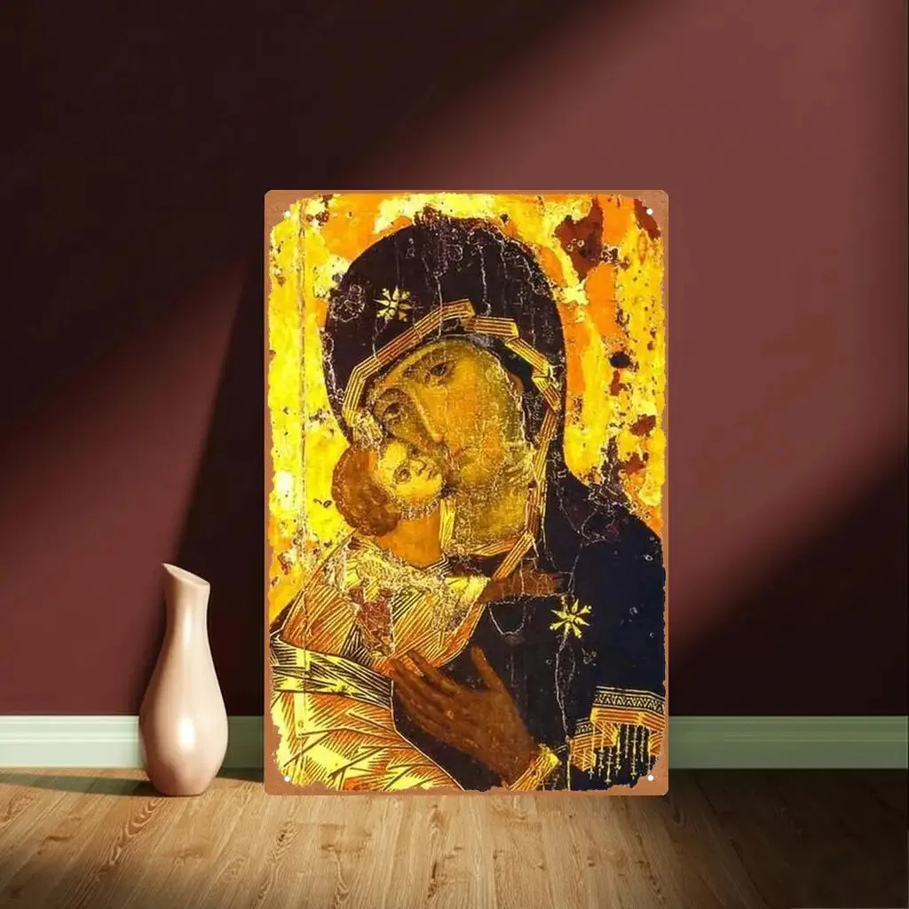 Theotokos of Vladimir Orthodox Metal Icon Golden Background Christian Wall Art Spiritual Gift for Believers for Home or Church
