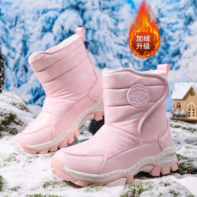 

2025 Winter Warm Plush Snow Boots - Outdoor Non-slip Sports Hiking Shoes 5-12 Years Old Kids' Boots for Boys & Girls