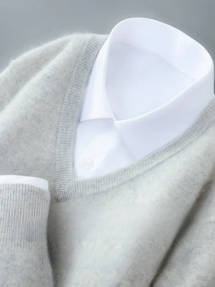 

00% Pure Wool Men's V-Ne Sweater Loose Casual Knitted Heart Ne Base Layer New Sle Autumn Winter Comfortable Breathable
