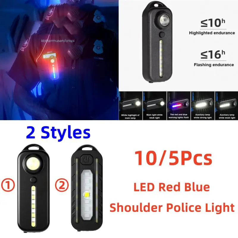 

USB Recharge LED Flashlight Work Light Keychain Flashlight For Police Shoulder Clip Lights Warning Flashing Light Outdoor Lamp