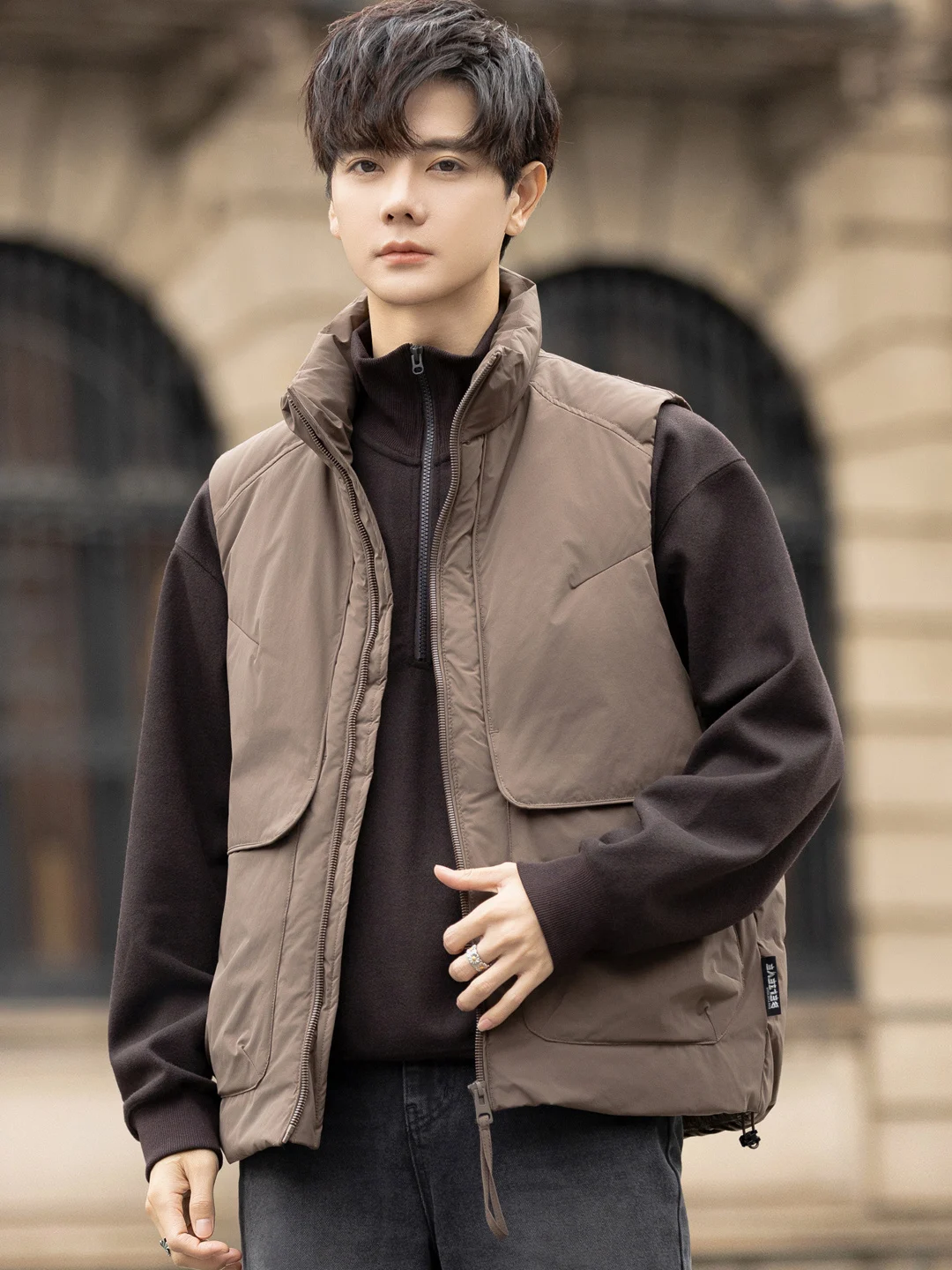 

American Retro down Vest Men's Outerwear Workwear Jaet Autumn Winter Thi Warm Layering Trendy Polyester Fiber Vest