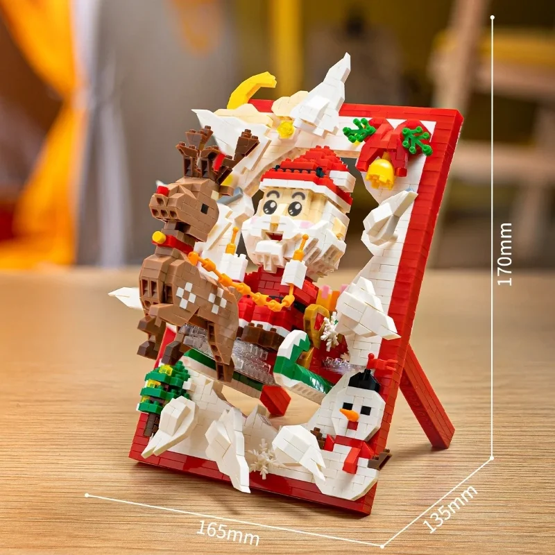 Santa Claus Reindeer Sled 3d Photo Frame Photo Album Micro Particle Assembly Building Blocks Fun Creative  Christmas Gift Toys