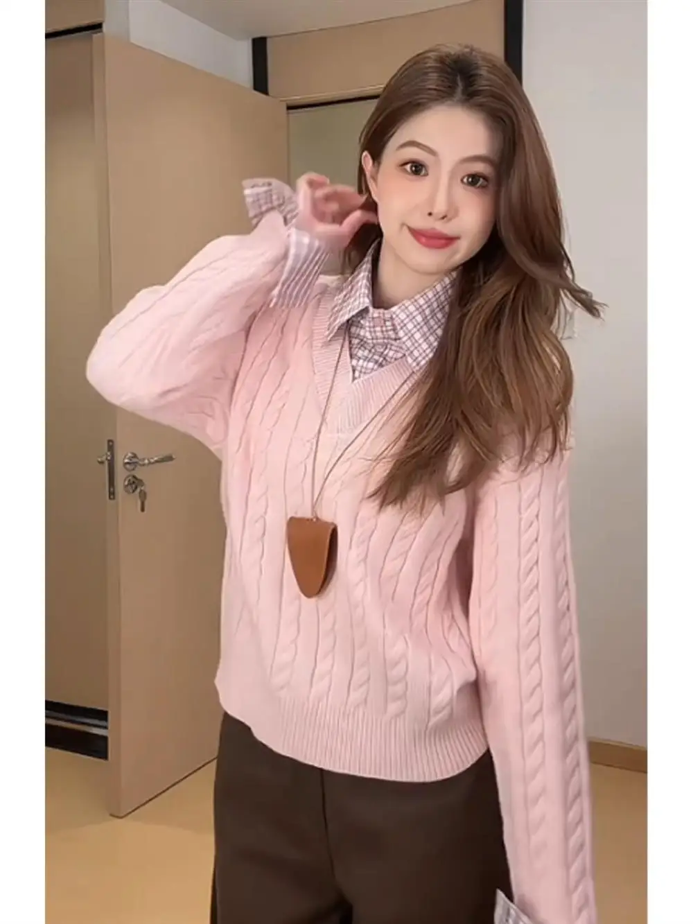 

Korean Sle Polka Dot Ne Knitted Sweater Women's Autumn Winter Inner irt Patchwork id Fake Two-Piece Warm Top