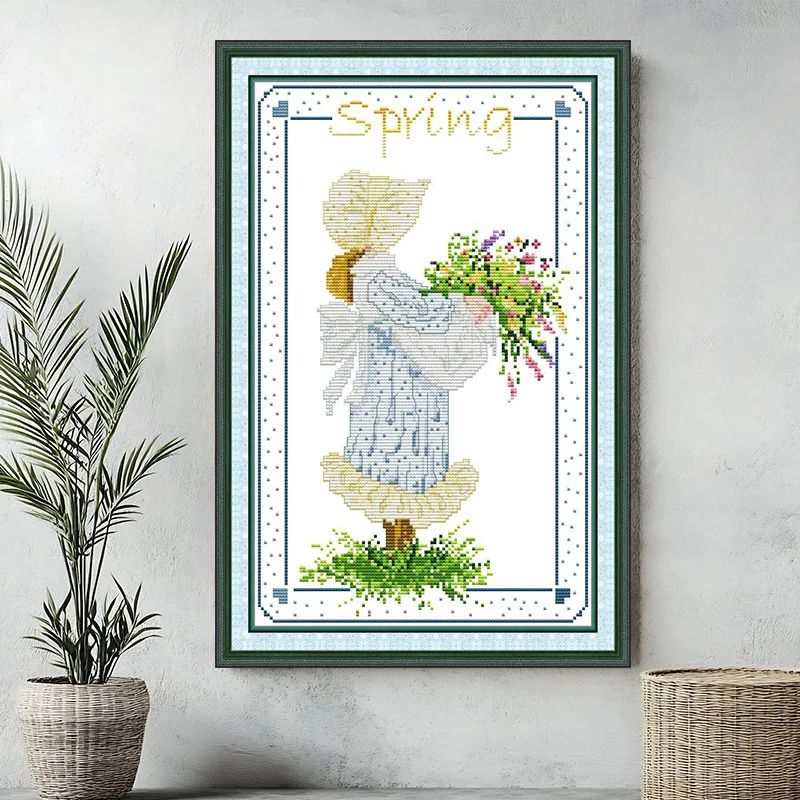 

Soulgift New Pre-Printed Cross Stitch Kit, Stamped 9CT/11CT/14CT/16CT DMC Threads, Embroidery Kit - Girl's Back - Spring