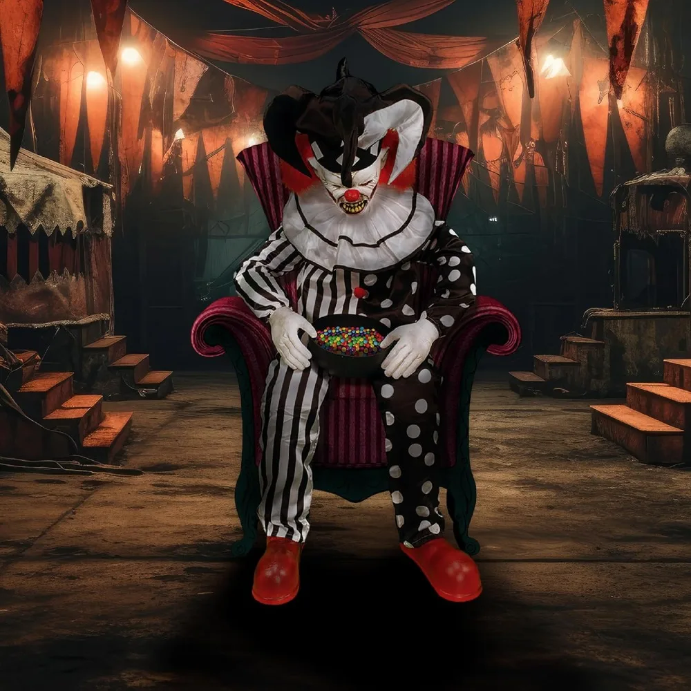 

Halloween Animatronic Hartley Sitting Scare Clown Motion-Activated Talking Jump- Halloween Party Prank Decoration Halloween Prop