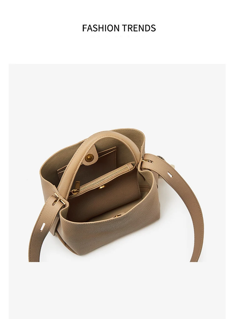 FOXER Einfache Echtleder-Handtasche Damen Schultertasche Tote Bucket Bag Große Kapazität Damen Umhängetasche Pusre Casual – Detail 11