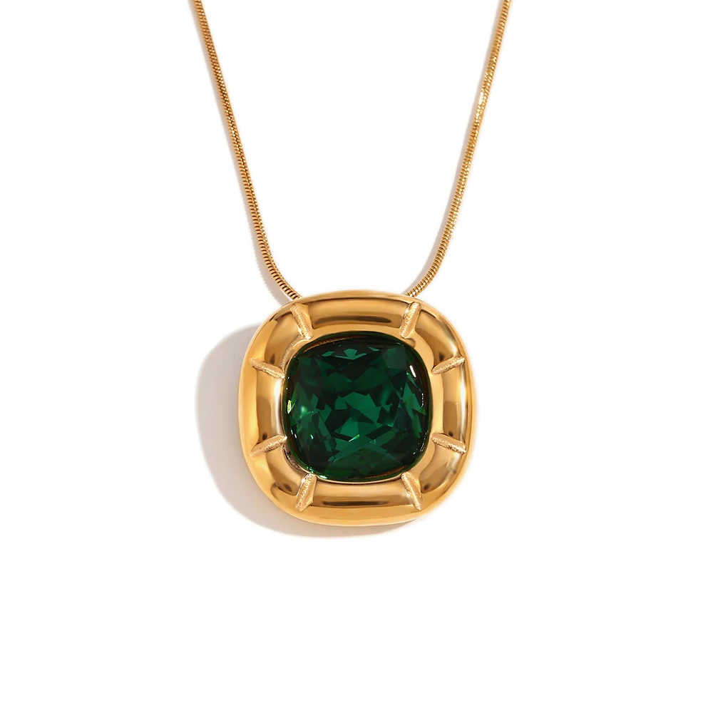Women's 18K Gold Plated Zircon Rounded Square Necklace Earring Ring Set