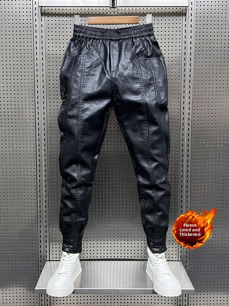 

Теплые ветрозащитные брюки-харлан из искусственной кожи для подростков, облегающие, повседневные, осенне-зимние