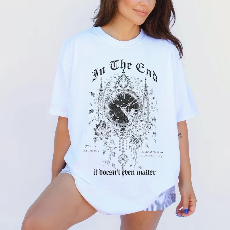 Vintage Clock Dark Botanical Gothic Graphic Tee Metal Rock Aesthetic T-shirt Grunge Punk T-shirt Men Women Harajuku Y2K Tops
