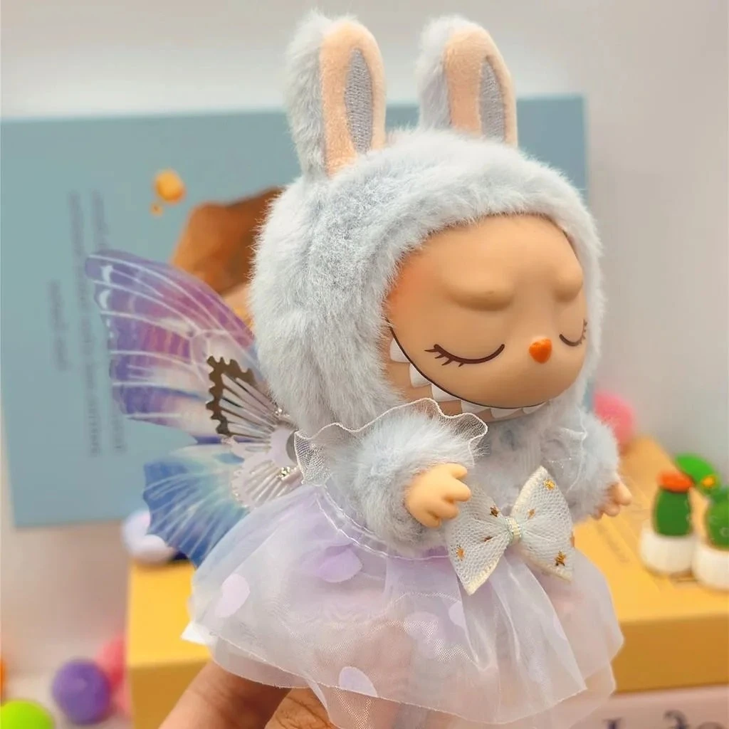 

Мини-кукольная одежда, аксессуары для 17 см Labubu V1V2V3, газовая юбка принцессы с бантом «любовь», заколка-бабочка, одежда