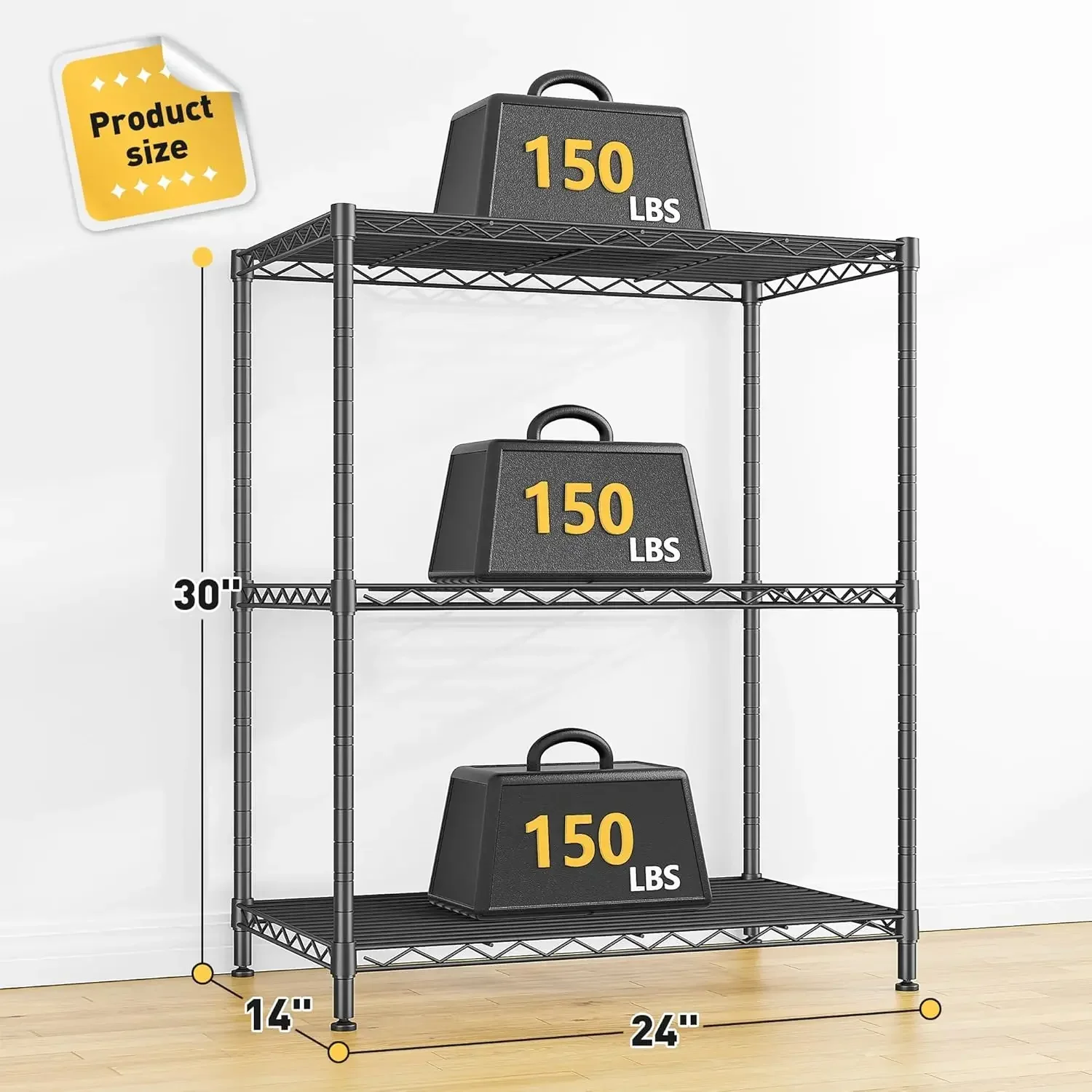 Adjustable Wire Shelving Metal Storage Rack Unit For Kitchen Laundry Pantry Closet Bathroom Black Pack Of Two