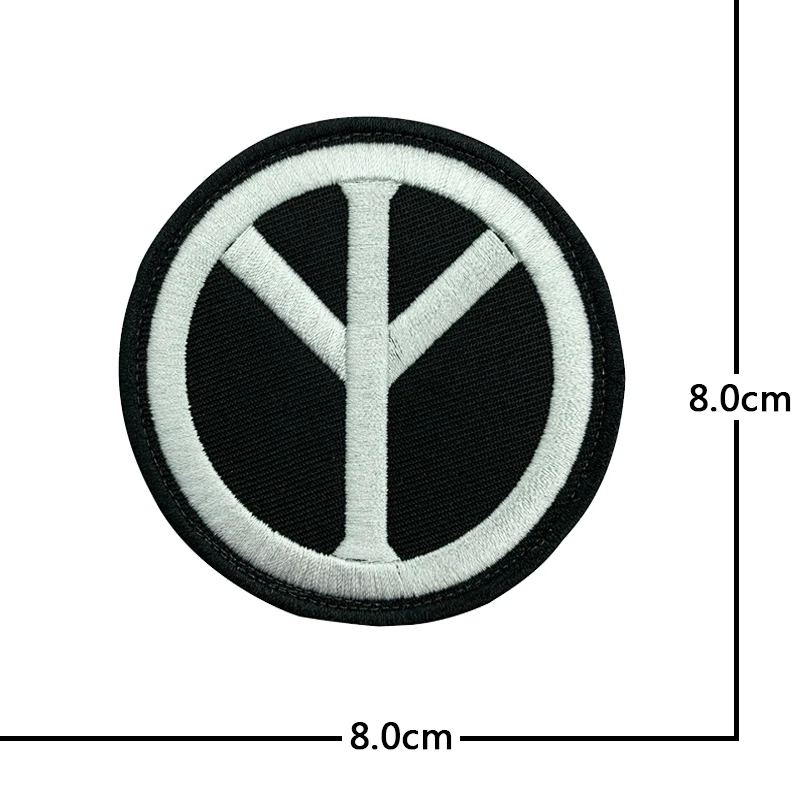 Circular Peace Sign Team Logo Badge Embroidery Hook Loop Outdoor Chapter Patches Military Backpack Bag Stickers Hat Appliques