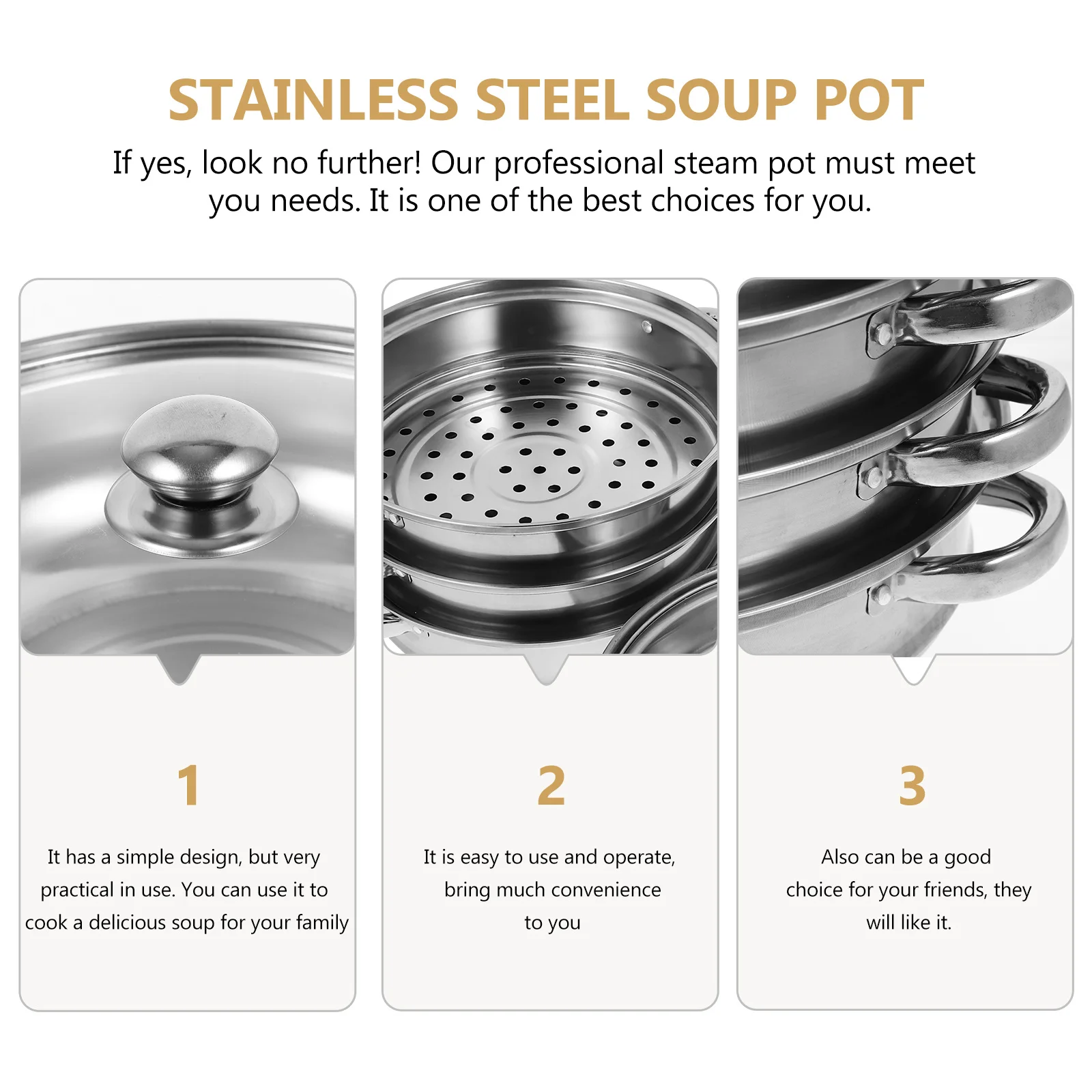 

5 Layers Stainless Steel Soup Pot with Steamer Function Multifunctional Cooking Pot for Healthy Meals Home Kitchen Silver