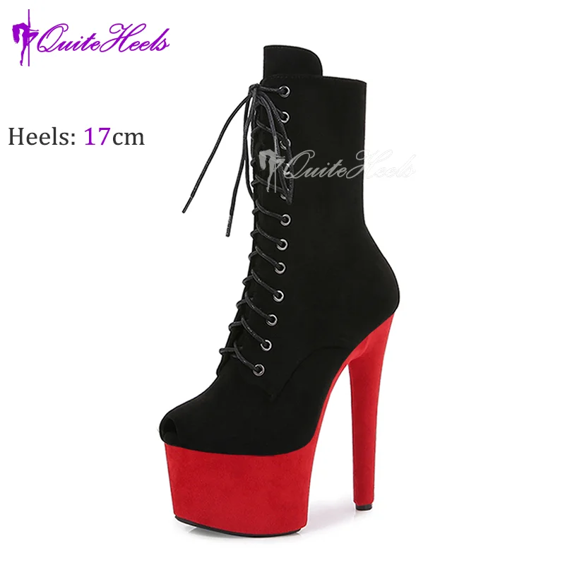 

15 17CM Roman booties Sexy pole dancing booties Faux Suede Exotic ribbon binding booties Nightclub performance booties