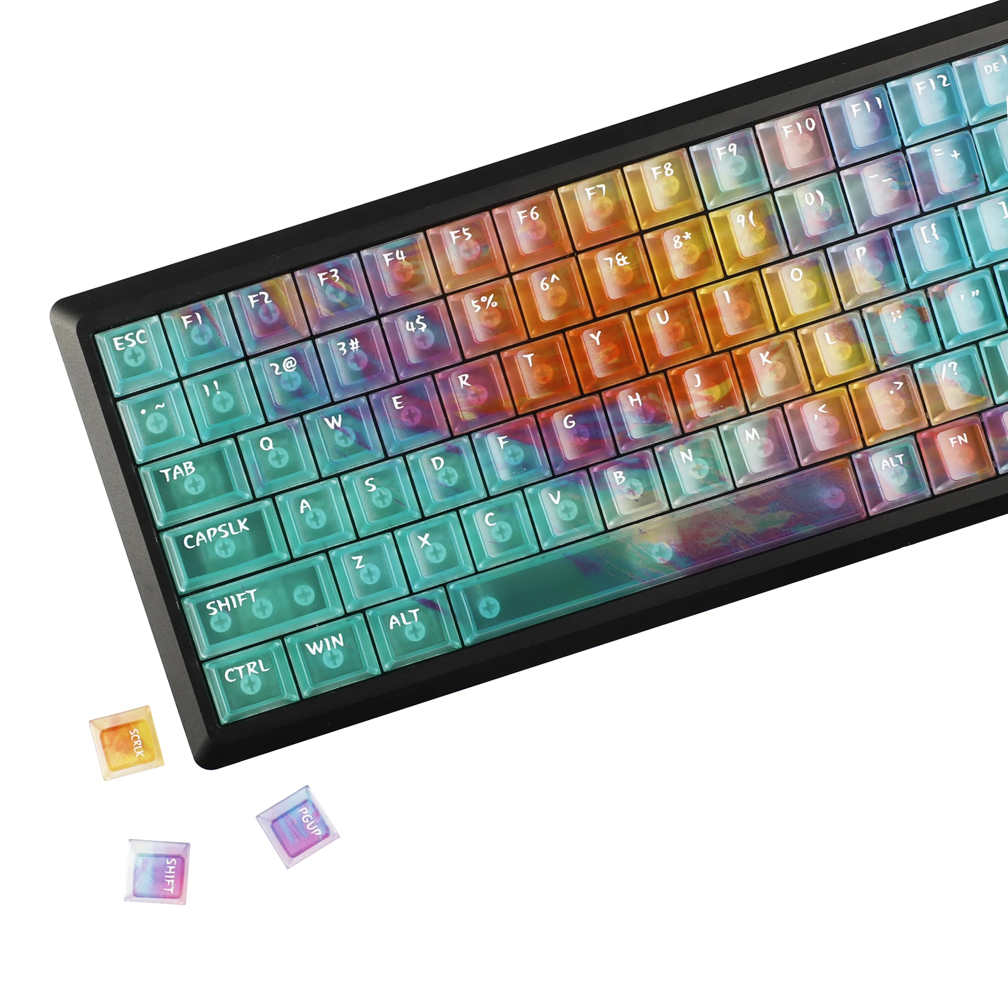 YMDK 120 Keys Kai Zhou Theme Gradient Frosted Clear Cherry Profile PC Shine Through Top Print Keycaps for MX Mechanical Keyboard