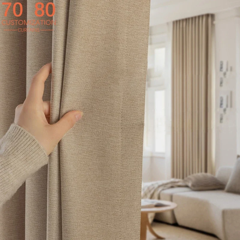 

New Customised Cotton and Linen Thickened Blackout Warm Soundproof Curtains for Living Room Balcony Bedroom Hotel Finished