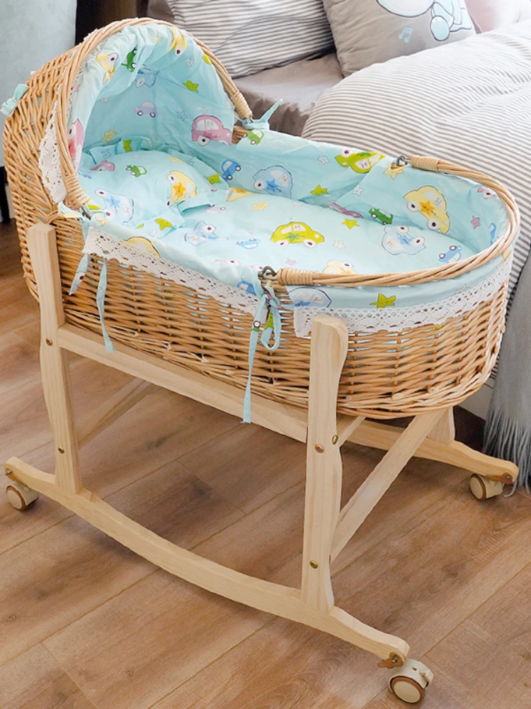 Zl Newborn Portable Basket Car Comfort Sleeping Basket Babies\' Bed Solid Wood