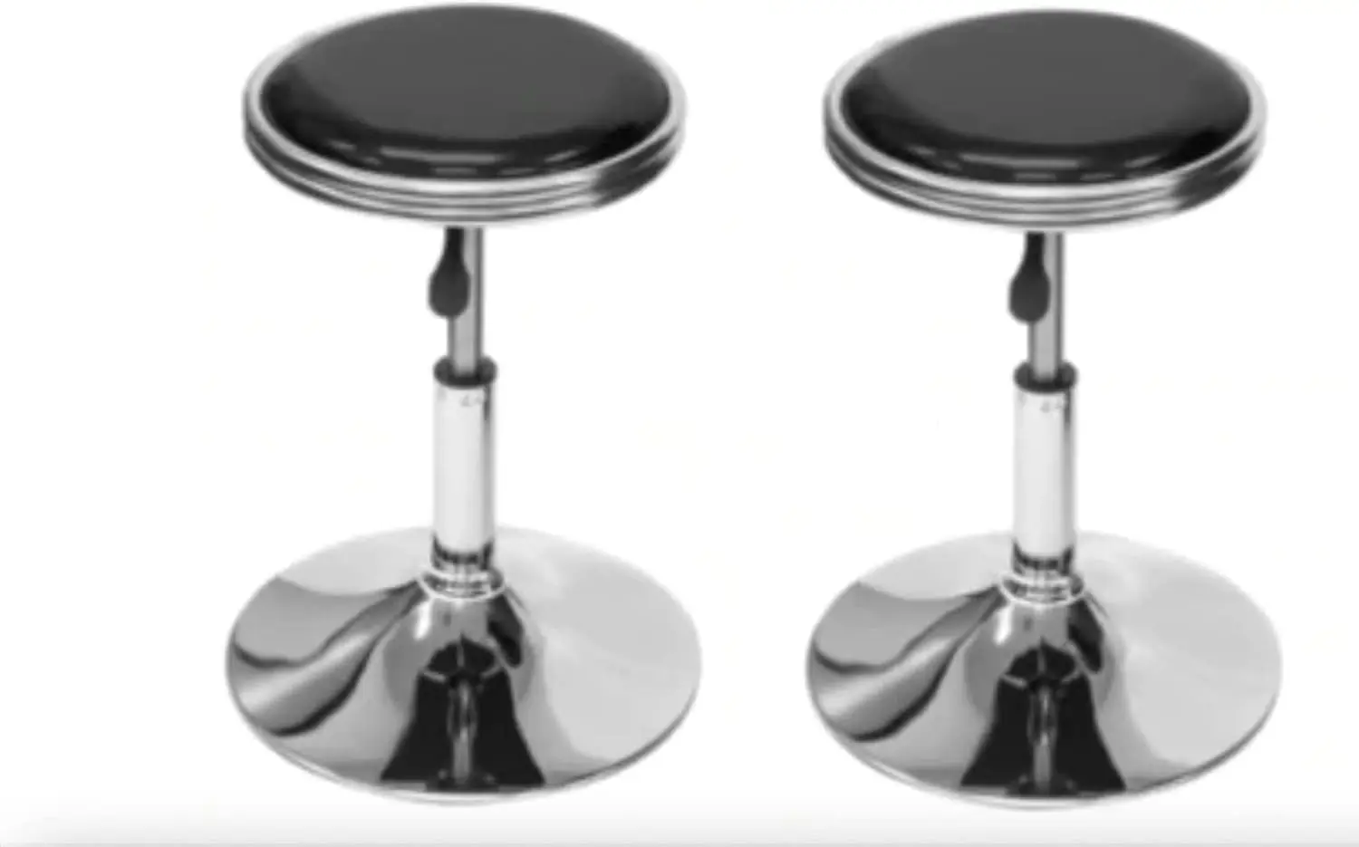 Arcade Bar Stools Set of 2, Adjustable Height, Leather Padded, Black Chrome, for Home, Garage, Man Cave