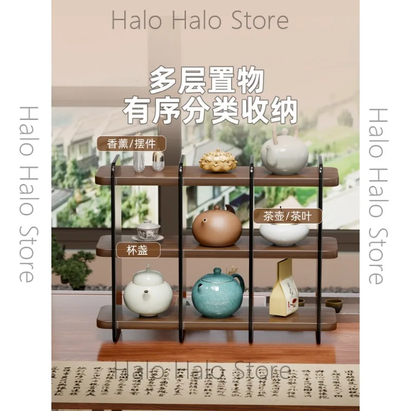 Desktop Chinese Bogu frame, small ornament display stand, multi-layer tea set, cup holder, entrance, Wenwan purple clay pot