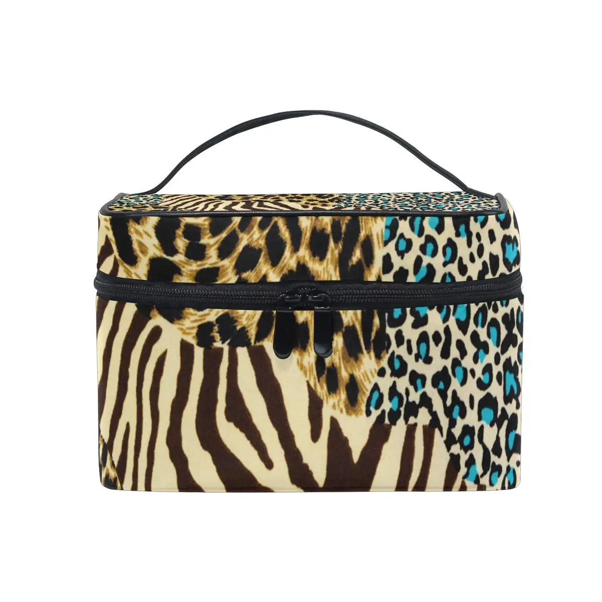 Cosmetic Bag Animal Print Zebra Leopard Travel Makeup Organizer Bag Portable Train Case for Women Girls