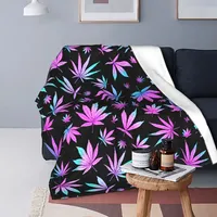 Cannabis Leaves Knitted Blanket Marijuana Weed Leaf Fleece Throw Blankets Bedroom Sofa Decoration Soft Warm Bedsprea