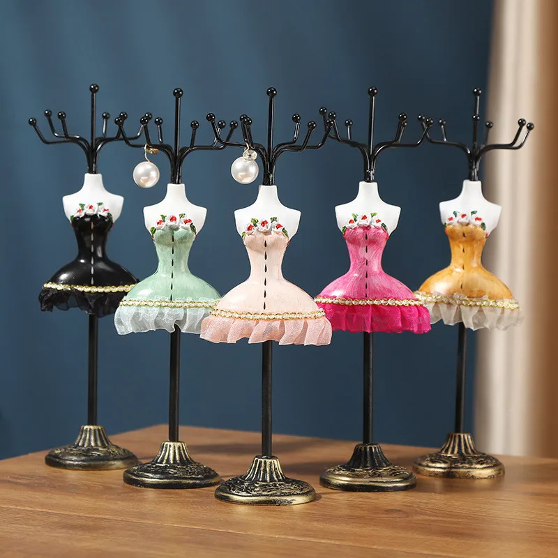 Mannequin Dress Holder Metal 6 Hooks Earrings Necklace Bracelet Organizer Display Table Ornaments Resin Rotatable Jewelry Rack