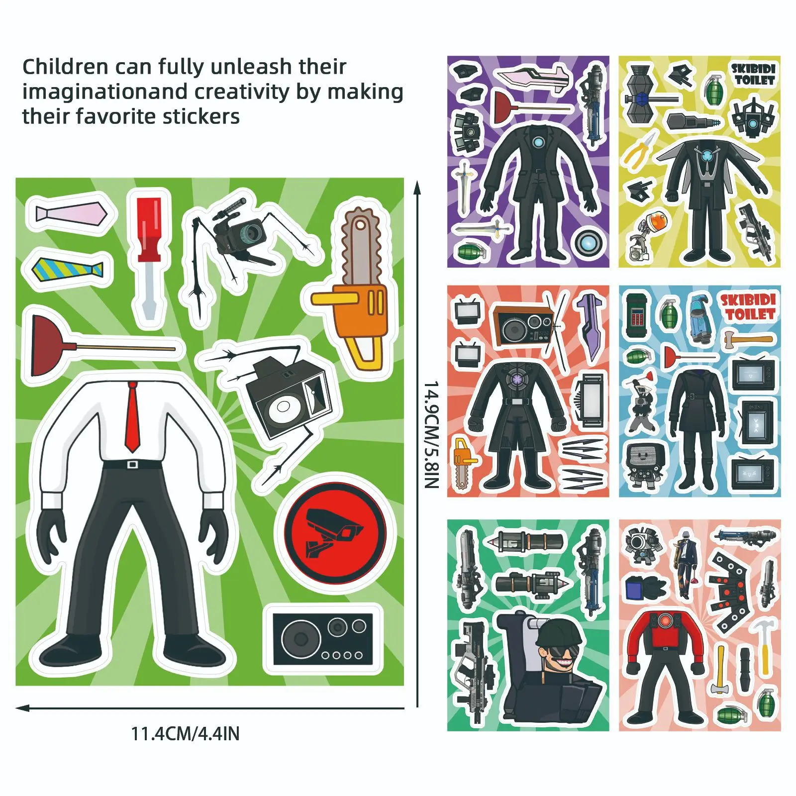 8Sheets Make a Face Skibidi Toilet Puzzle Stickers DIY Assemble Decals Funny Cartoon Jigsaw Game Sticker