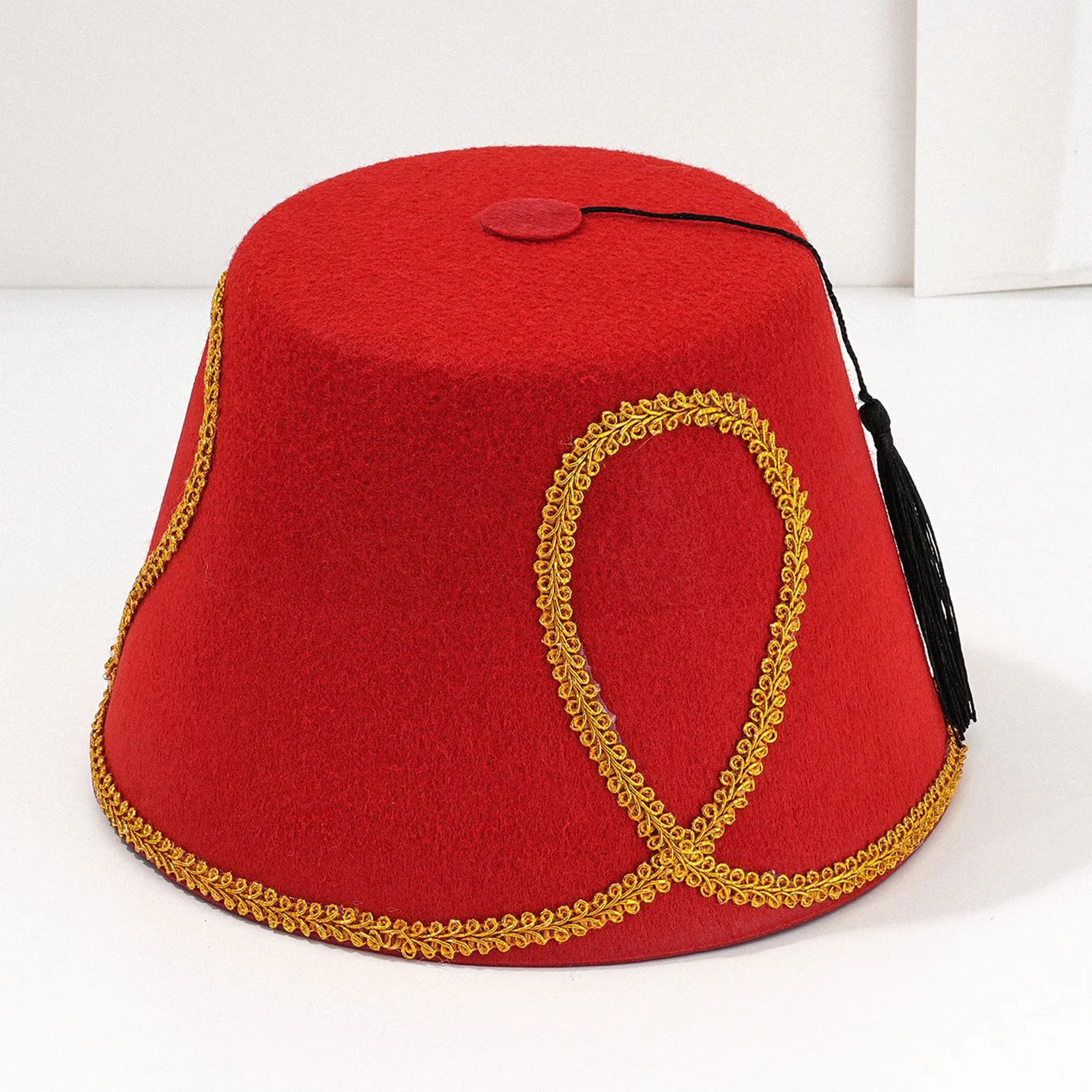 Turkish Hat Headwear with Gold Trim Breathable Tassels Tarboosh Fez Hat Moroccan Hat for Halloween Cosplay Costume Accessories view 3