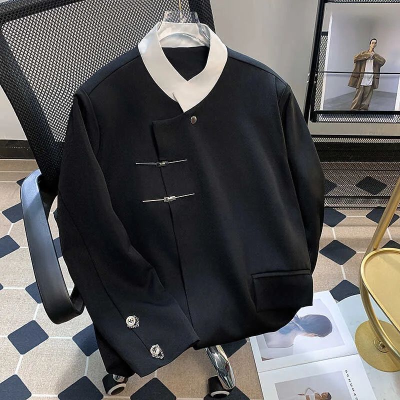 

New Chinese Sle Stand Collar Men's Jaet Casual High-End Design Sensation National Trend Spring Autumn Season Long Sve