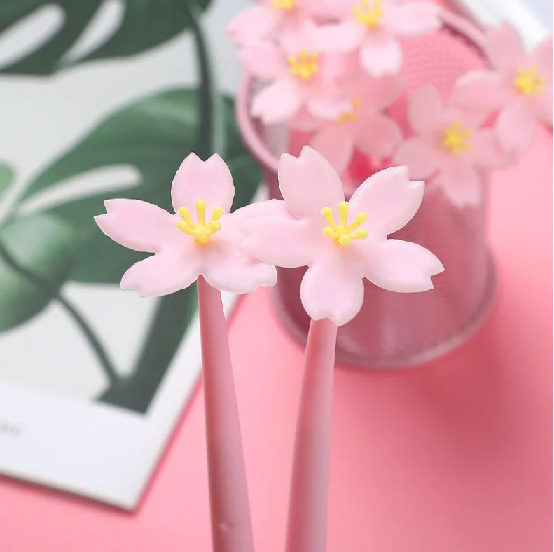 2Pcs New Soft Rubber Flower Neutral Pen Beautiful Water Pen Girl's Heart Creative Stationery Pens Student Office Supplies