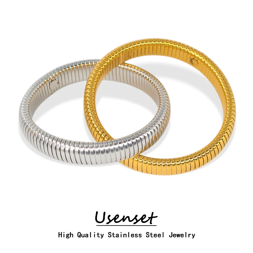 Trendy Stainless Steel Double-Layer Elastic Bracelet for Women Hip Hop Spiral Waterproof Bangle