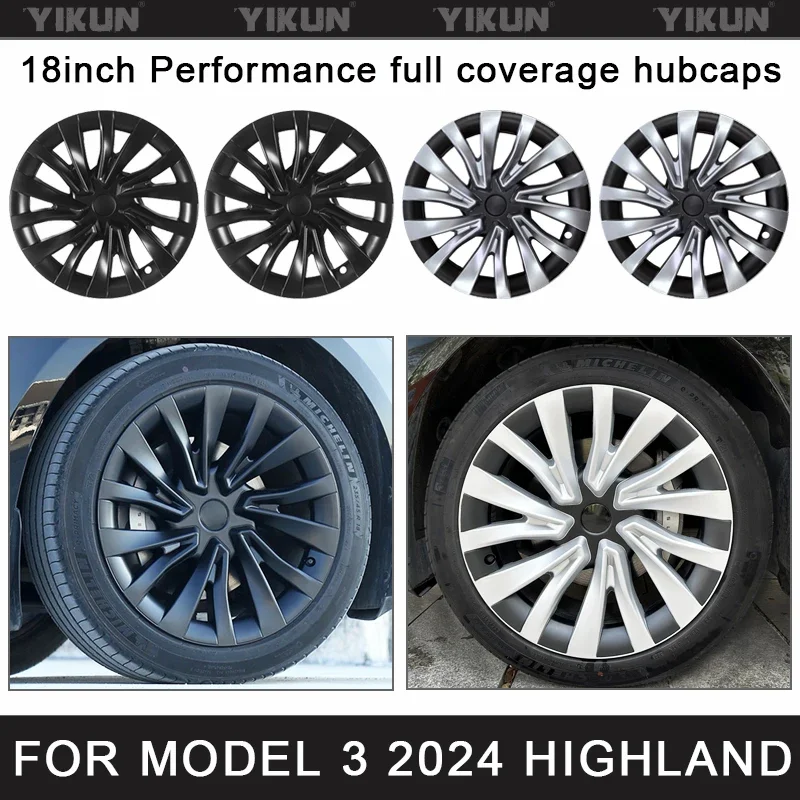 4PCS HubCap Car 18 Inch for Tesla Model 3 Highland 2024 Replacement Wheel Cap Automobile Full Rim Cover Accessories Wheel Cover