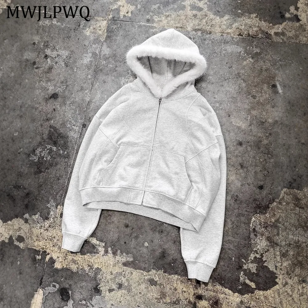 

MWJLPWQ Мужская осенне-зимняя флисовая дизайнерская толстовка с капюшоном High Street с длинными рукавами на молнии, однотонные модные повседневные топы 11517