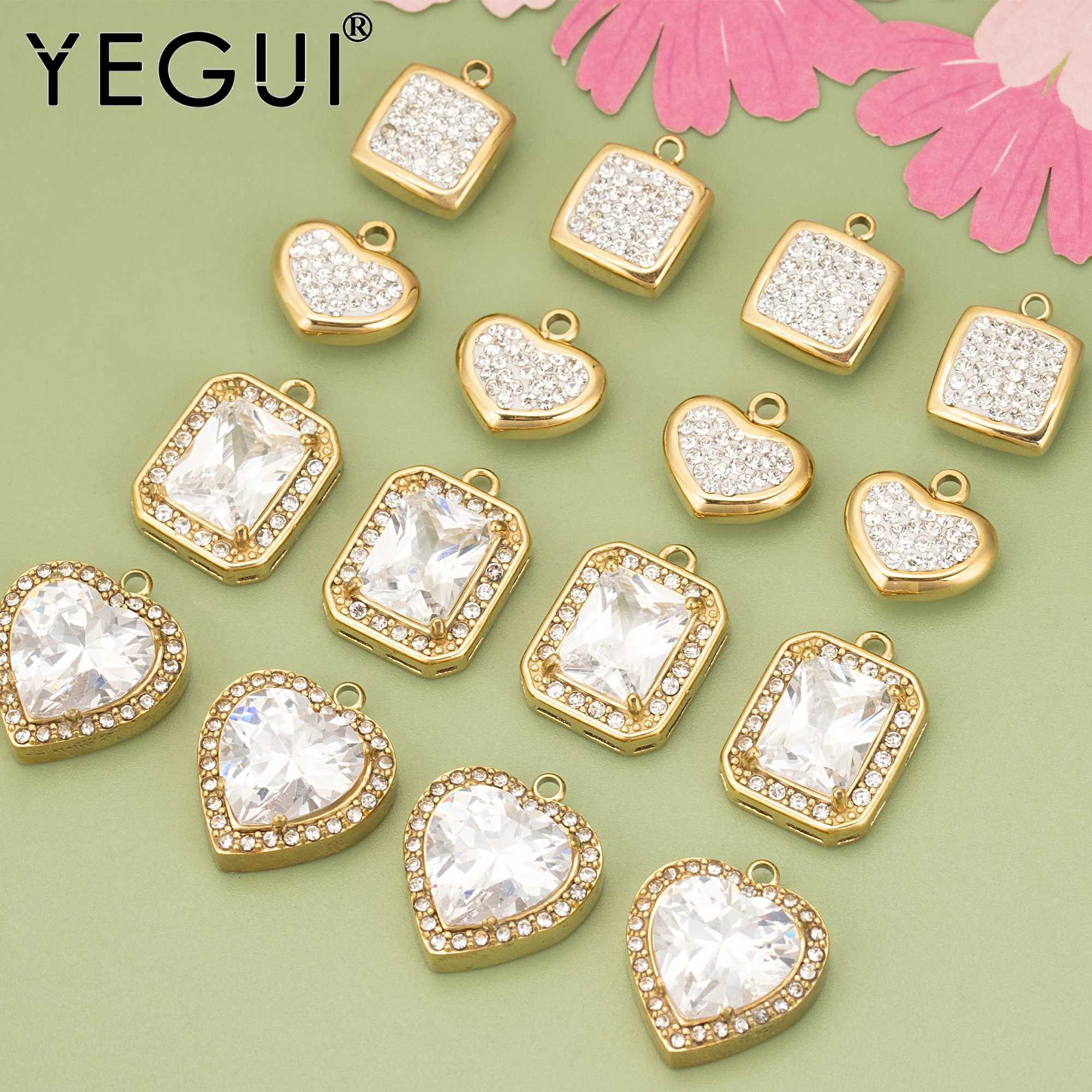 YEGUI ME11,jewelry accessories,316L stainless steel,zircons,nickel free,charms,hand made,diy pendants,jewelry making,4pcs/lot