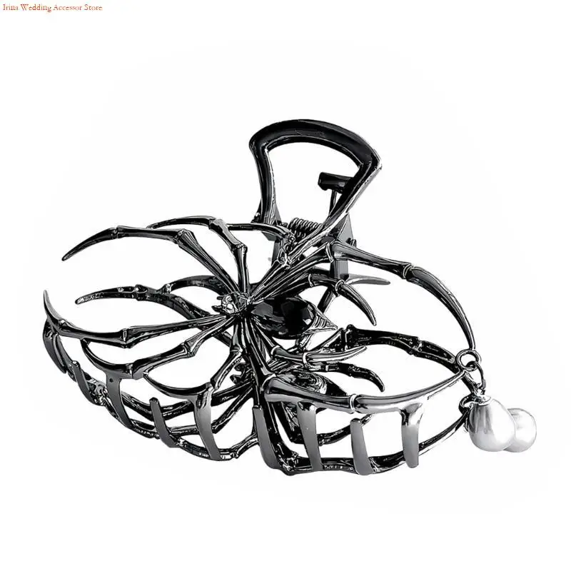 G92D Spiders Pearls Hair Claw Clip Ponytail Claw Catch Barrettes Ponytail Holder