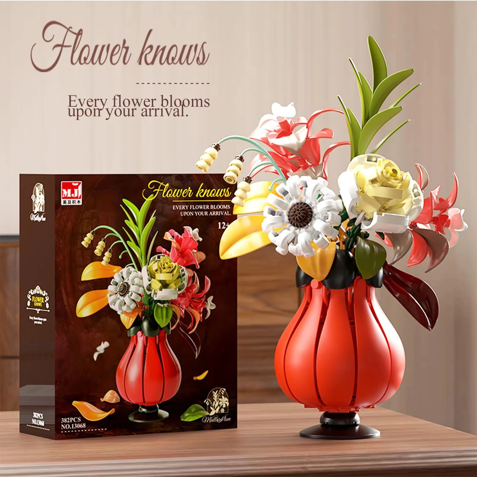 

Creative building block flower set with 6 types of flowers and vases for home decoration, children's toys,girls' Christmas gifts
