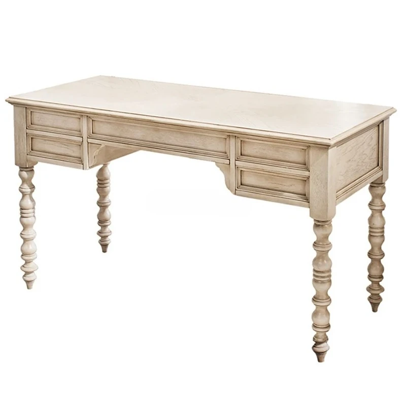 *American solid wood antique ivory white desk retro computer table French European style