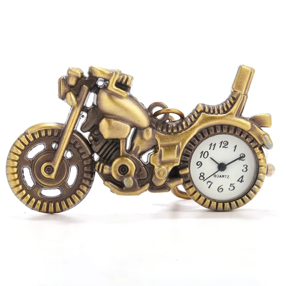 Small motorcycle model pocket watch bronze pocket watch retro pattern personality creative quartz pocket watch with necklace