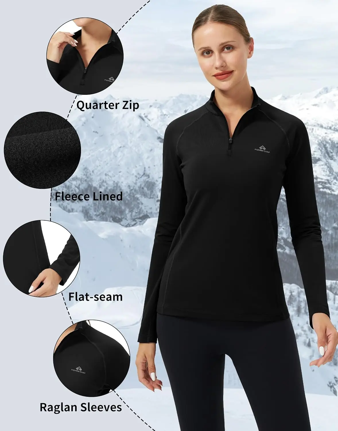Pioneer Camp Women's Quarter Zip Pullover Long Sleeve Thermal Fleece Lining Lightweight Athletic Tops for Running Golf view 3