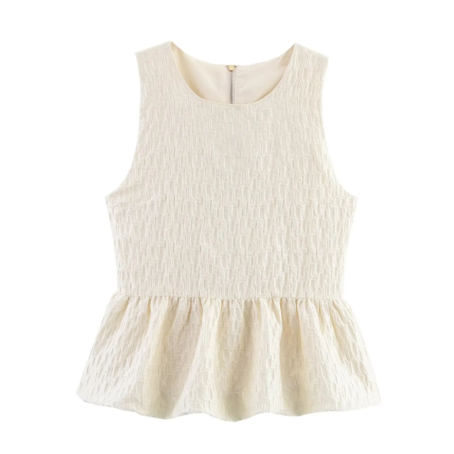 

2025 New Women's Clothing European and American Style Fashionable Embossed Solid Color Casual Round Neck Vest Top