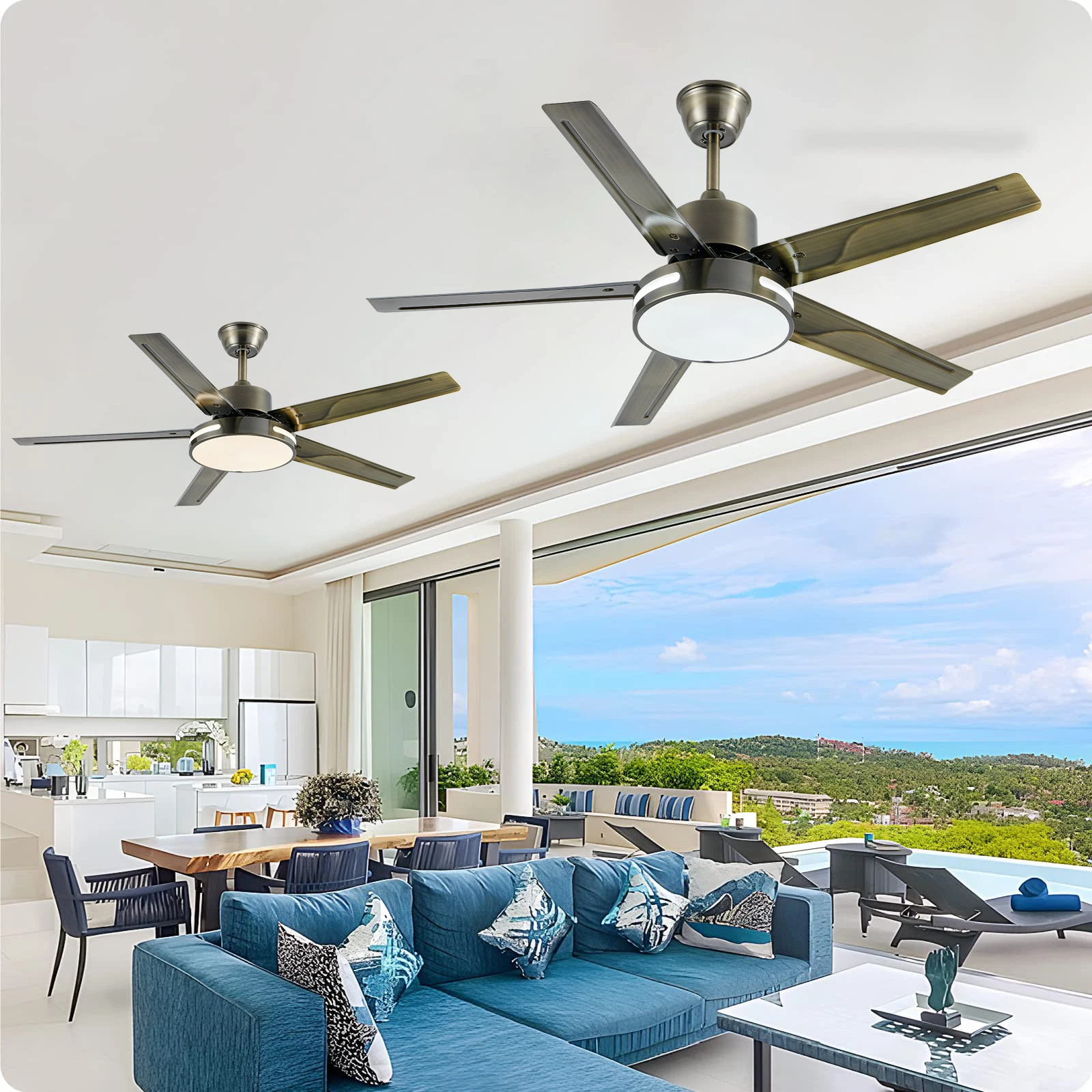 Modern LED Ceiling Fan With Light 52Inches DC Motor Reversible Blades Remote Control Led Fans Lamp With Lights