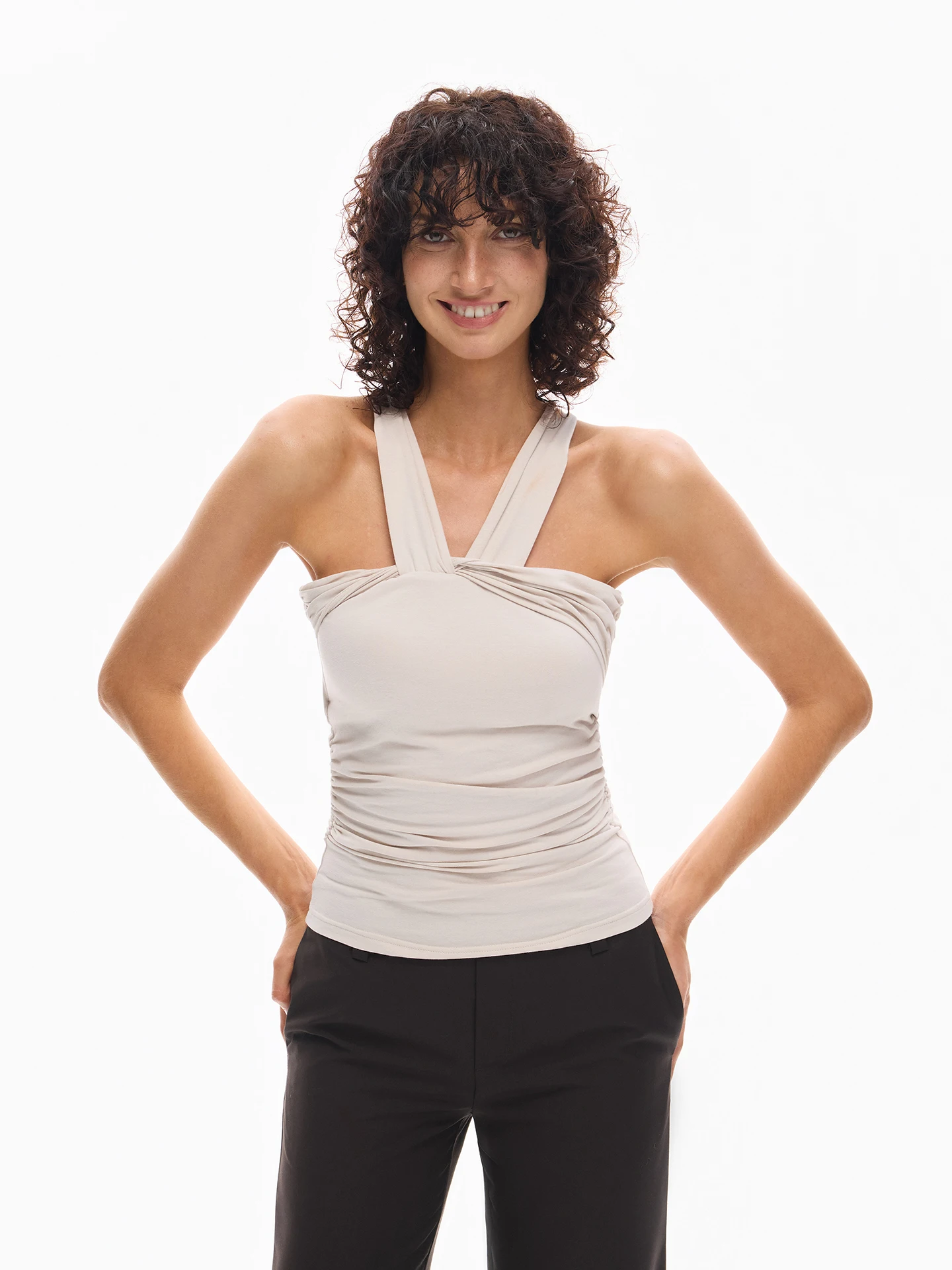 

Interris Long Staple Cotton Knitted Wrap Neck Slim Fit Holiday Strapless Tube Top Women's Vest Tank Summer Fashion Clothing
